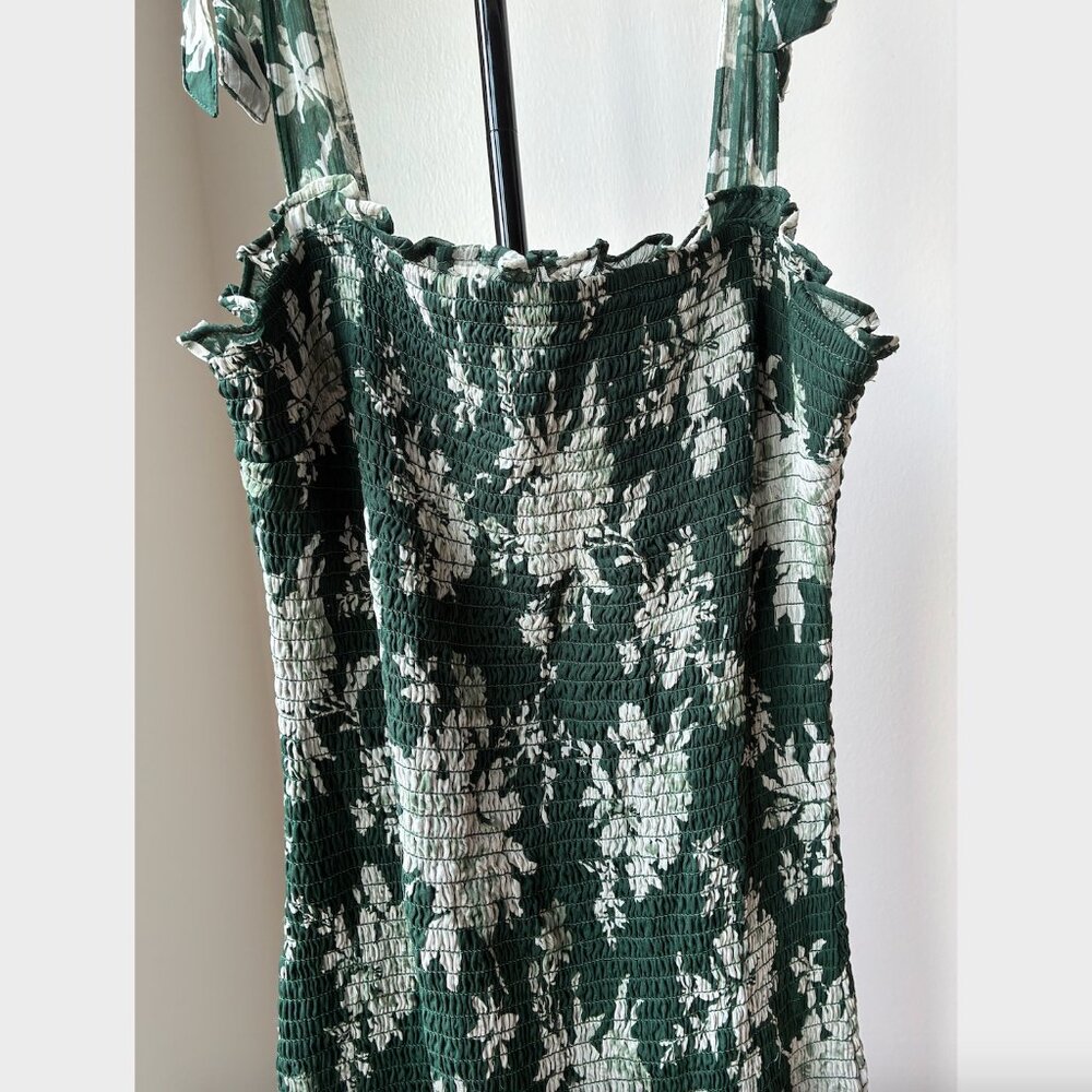 Abercrombie & Fitch Green Floral Ruffle Tie Strap Midi Dress - Size M - Picture 7 of 13
